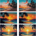 Sunset Trees Sea Beach Placemats, Tropical Palm Placemats 12x18 Inch Waterproof Non-Slip Washable Table Mats for Kitchen Dining Party Table Decor,Set of 6