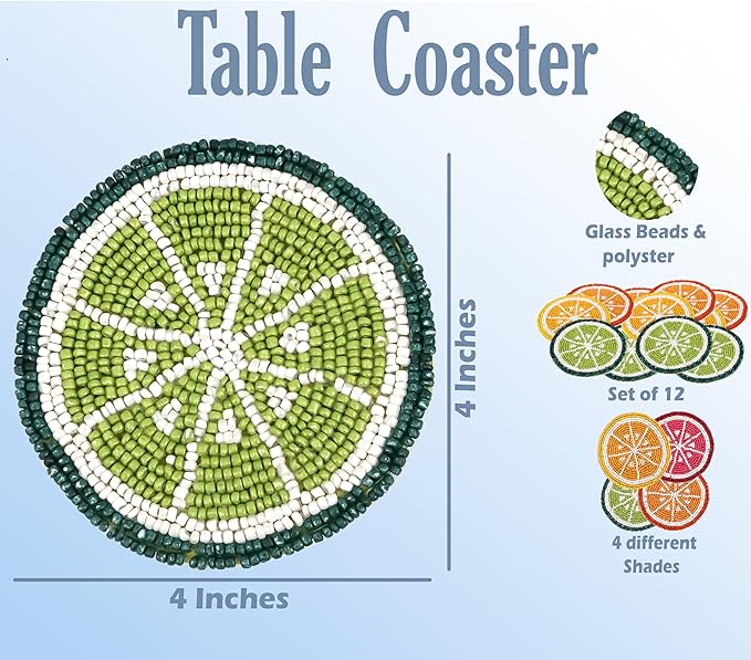 Glass Beads Coasters for Drinks - 12 Pcs Round 4 inch Drink Coaster Thick Absorbent Heat-Resistan - Used for Cold Hot Beverages Glasses Mugs Cups Plants Apartment Decor Bar Table - ALPHA Living HOME