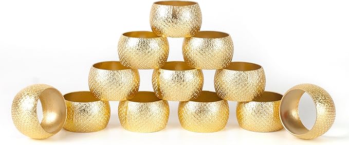 Napkin Rings Set of 12 Metal Napkin Holder Buckles Round Serveitte Rings for Fall Thanksgiving Christmas Dinner Table Decor Wedding Banquet Party Easter (Gold) - ALPHA Living HOME