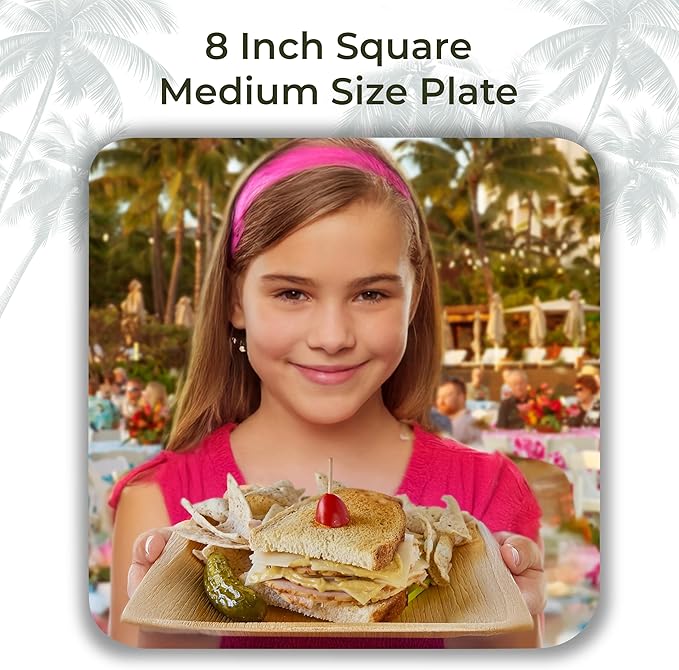 Indie Palm Disposable Palm Leaf Plates – 100 Pack 8 Inch Square – Heavy Duty, 100% Compostable & Biodegradable – Eco-Friendly Alternative to Plastic & Bamboo – Perfect for Parties & Events