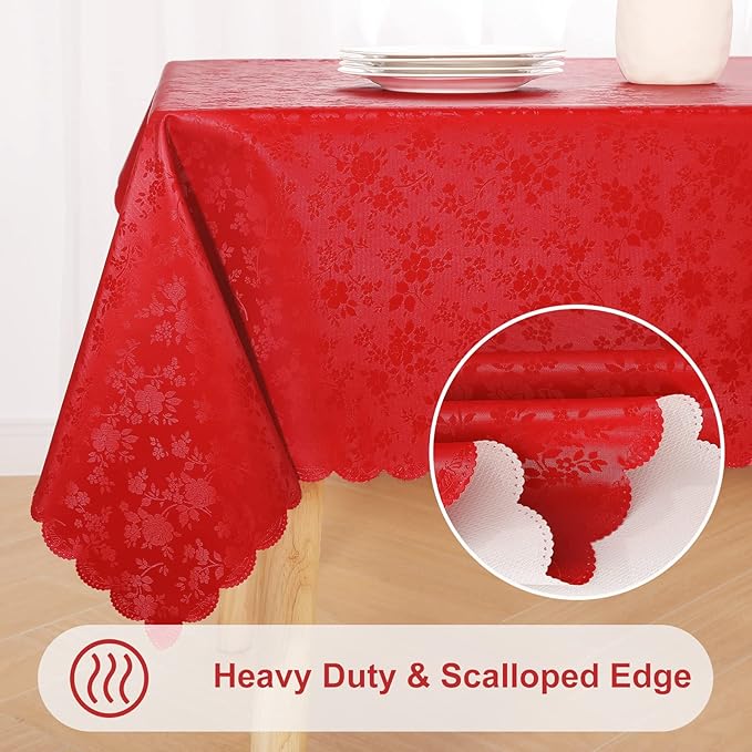 Smiry Rectangle Table Cloth, Waterproof Heavy Duty Vinyl Tablecloths, Wipeable Washable Table Cover for Kitchen and Dining Room (Red, 70" X 108")