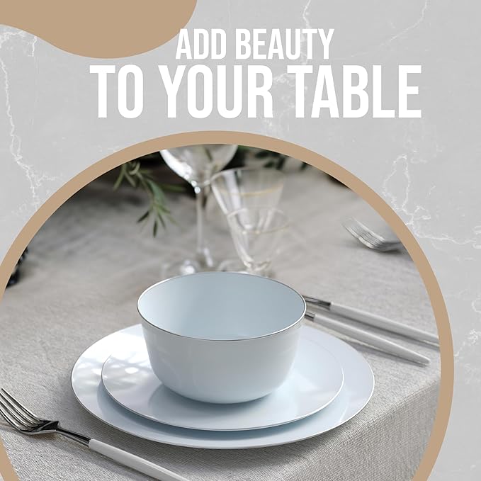 Trendables Disposable Bowls - Set of 50, 24 Oz Each, Silver Rimmed Fancy Plastic Serving Bowls, Ideal for Ice Cream, Salad, Candy