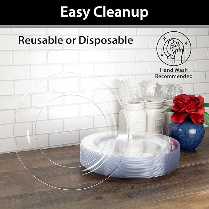 Lillian Tablesettings 120 Count Plastic Plates 10.25 inch Premium Quality Heavyweight China Like Disposable Plates, Wedding and Party Dinnerware, Crystal Clear, Value Pack 120 Count