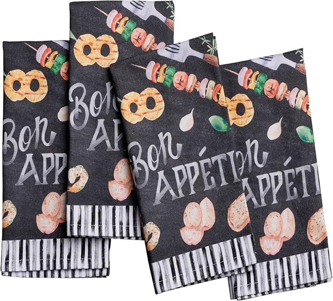 Maison d' Hermine Cloth Napkins Set of 4 100% Cotton Everyday Reusable Square Napkins Cloth Washable Dinner Party Wedding Restaurant Valentines Day Decorations Spring/Summer (Just BBQ, 18" x 18")