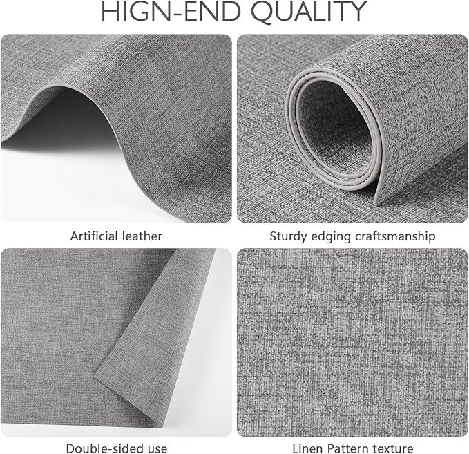 Faux Leather Placemats Set of 8 Washable PU Table mats for Kitchen Table - Heat Resistant, Waterproof, Easy Clean, Anti Slip 11.8" x 17" (Light Grey-8 Pack)