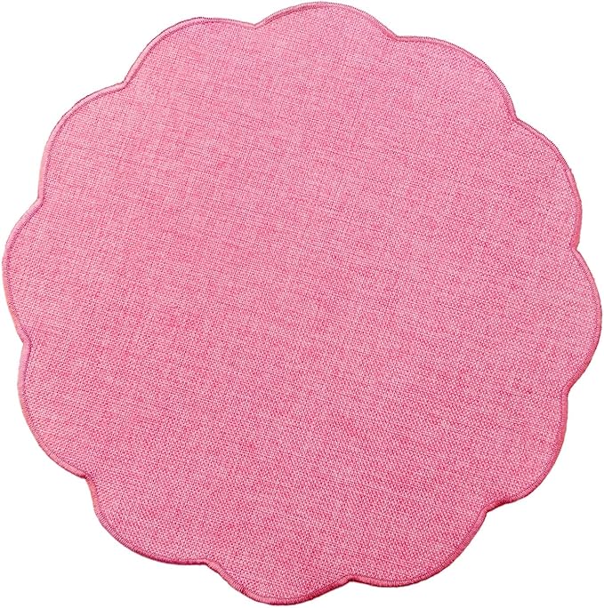 AHHFSMEI Round Faux Linen Placemats Set of 6 Heat Resistant Stain Proof & Non-Slip Waterproof Table Mats for Kitchen & Dining Elegant Decor (6, Pink)