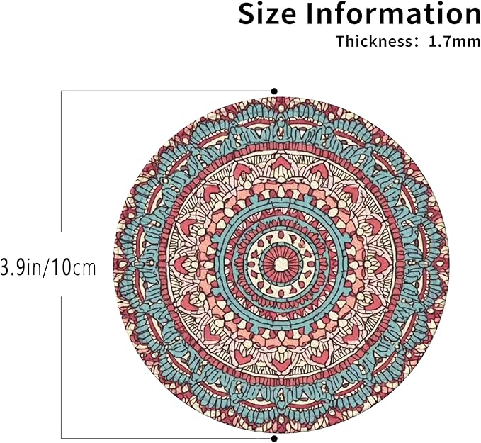 Mandala Pattern Coasters Leather Round Drink Coasters 6 Pcs Set with Holderor for Cup Drink Coffee Table Bar Home Decor