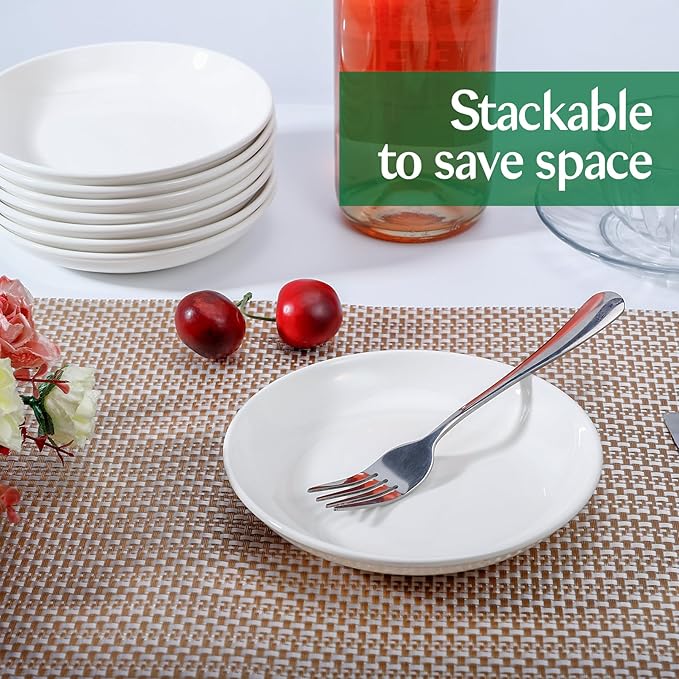 8 Pieces Ceramic Appetizer Plates, 6 Inch White Dessert Plates, Porcelain Small Dinner Plate, Lightweight Round Plate for Bread, Butter, Snack, Microwave & Dishwasher Safe
