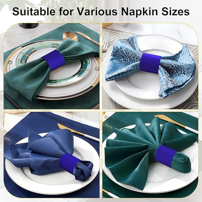 Christmas Napkin Rings Set of 100, 2 Colors in 1, Reusable Adjustable Napkin Bands for Holiday Parties, Wedding, Thanksgiving Table Decor, Waterproof Tear-Proof (Blue) Great Gift Idea