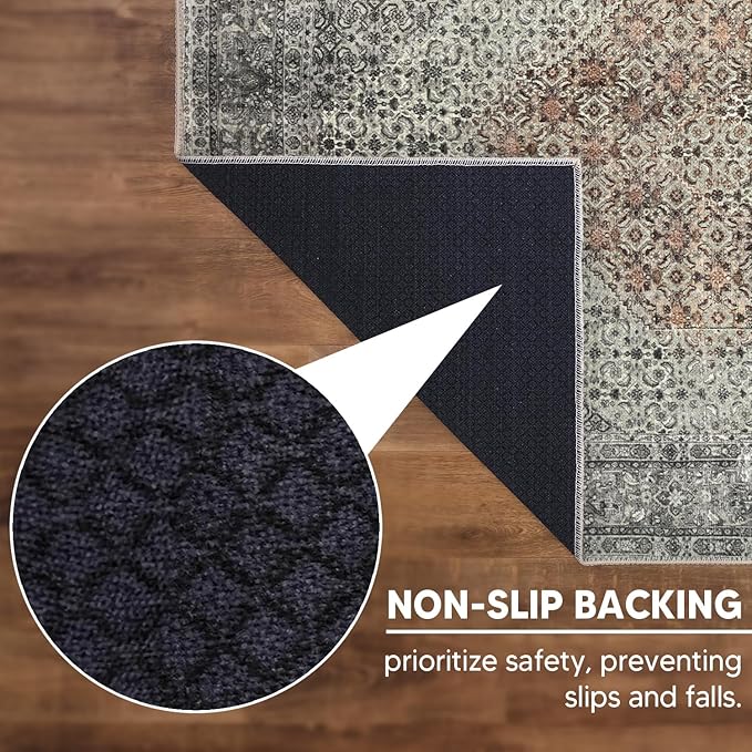 Keen Home Design 4x6 Rug - Machine Washable Area Rug with Non-Slip Backing, Ideal for Living Room, Dining Room, Bedroom - Vintage, Easy Clean, Durable, Low Pile - (4' x 6')