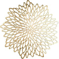 Snowkingdom Pack of 18 Gold Metallic Round Placemats Bulk Pressed Vinyl Leaf Dinning Kitchen Table Mats Decorations Setting for Christmas Wedding Thanksgiving Party Event Holiday Autumn Harvest
