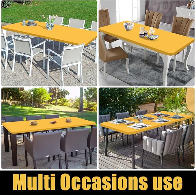 Smiry Rectangle Picnic Table Cloth, Waterproof Elastic Fitted Tablecloths for 8 Foot Tables, Washable Polyester Table Cover for Camping, Indoor and Outdoor (Mustard Yellow, 30"x96")