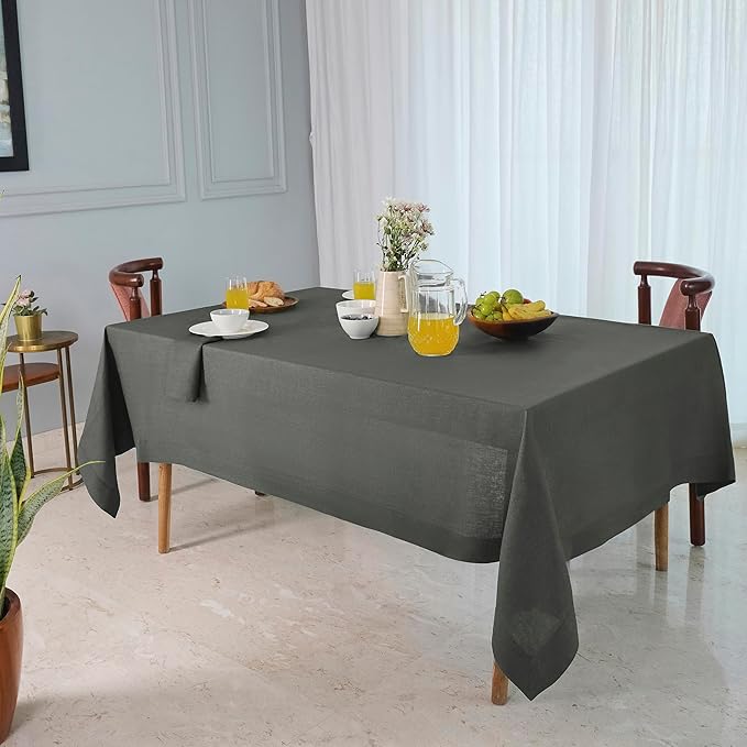D'Moksha Homes Charcoal Grey Linen Tablecloth 60 x 84 Inch - 100% Pure Linen Table Cloth for Rectangle Tables - Machine Washable Cloth Tablecloth for Spring, Easter