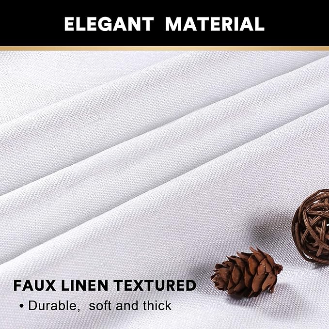PrinceDeco 100% Blackout Linen Textured Curtains for Bedroom Grommet Room Darkening Curtains & Drapes Luxury Decor for Living Room Solid Thermal Insulated with White Liner,Pearl White，52 x 108 Inch