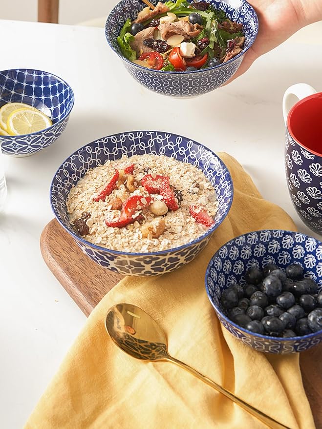 DOWAN Cereal Bowls Set of 6, Ceramic Soup Bowls 23 OZ, 6 Inch Small Dessert Bowls for Fruit, Snack, Ice Cream, Microwave Safe Bowls for Kitchen Decor and Housewarming Gift, Dishwasher