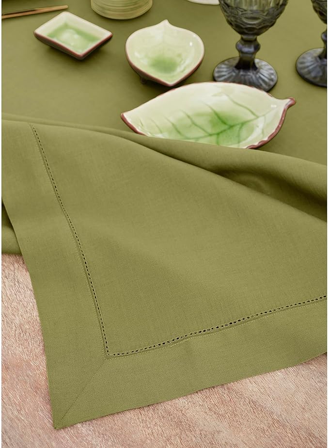 Solino Home Linen Tablecloth 60 x 132 Inch - Classic Hemstitch 100% Pure Linen Avocado Green Table Cloth for Rectangle Tables - Machine Washable Tablecloth for Winter, Spring, Easter, St Patricks Day