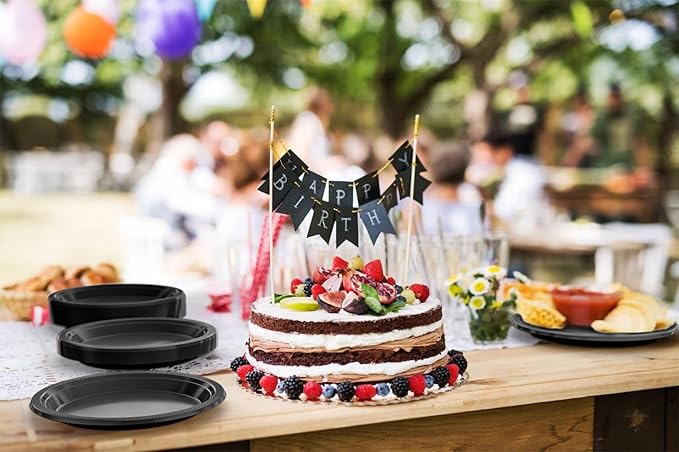 Black Plastic Plates For Party 10" Black Disposable Plates Heavy Duty 100 Pcs Plastic Dinnerware Sets Heavy Duty 350 GSM Disposable Dinnerware Set