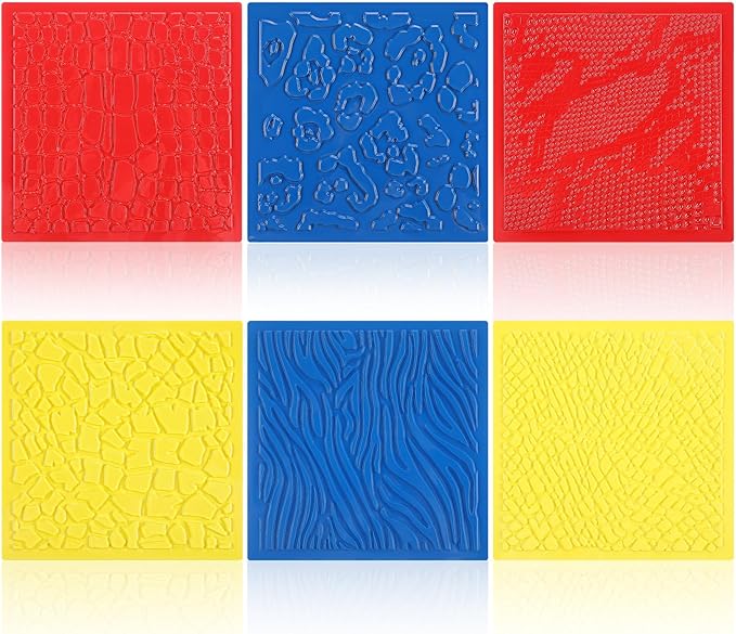 Colingmill 6 Set Textured Rubbing Plates for Kids Art 7 Inch Animal Texture Rubbing Plates Snake Giraffe Zebra Lizard Elephant Leopard Skins Painting for Art Projects DIY Fun Gift