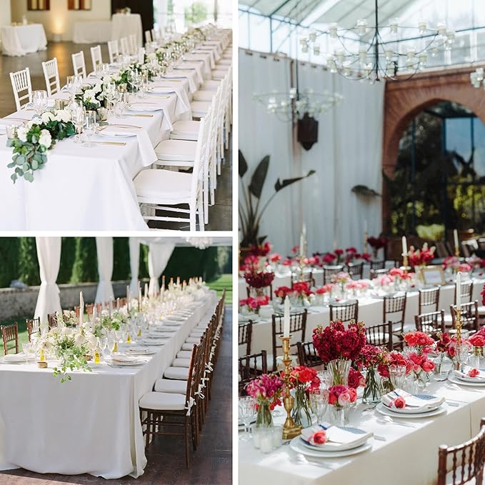 8 Pack White Tablecloth 60 x 126 Inch Rectangular Table Cloth for 8 Foot Rectangle Tables, Wrinkle Resistant Washable Fabric Polyester Table Covers for Wedding Party Banquet Buffet
