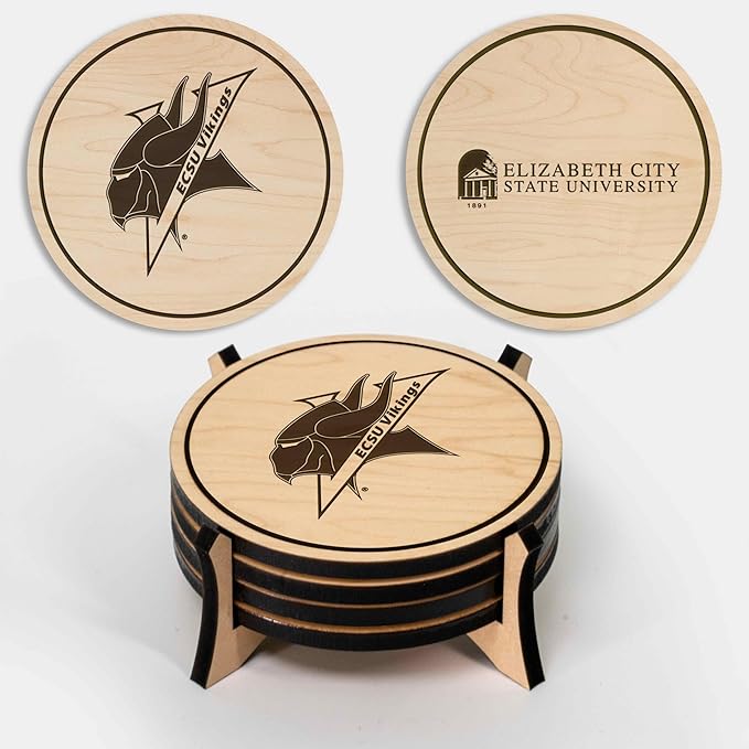LazerEdge Elizabeth City State Vikings Wooden Coaster Set - Maple Wood - Officially Licensed Product - 4-Pack