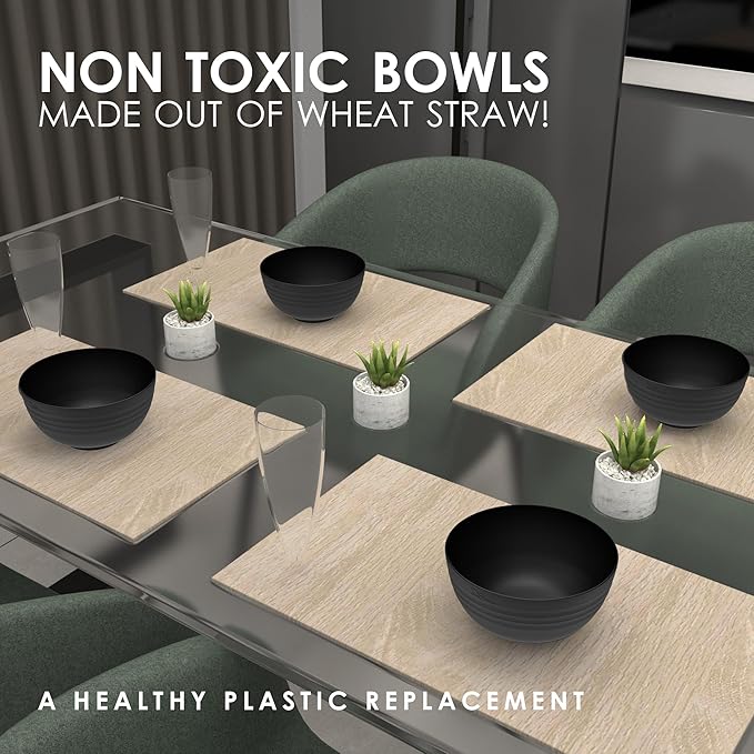 Wheat Straw Bowl (8) - Unbreakable Bowls for Kids (26oz) - Microwave Safe Bowls - Deep Bowl for Salad, Rice, Breakfast Oatmeal & Pasta - Lightweight for Rv & Camping