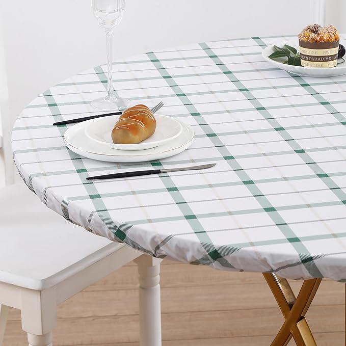 Walrus Round Vinyl Fitted Tablecloth with Flannel Backing Elastic Edge Design Table Cover Waterproof Oil-Proof PVC Table Cloth Stain-Resistant Best for 37"-44" Round