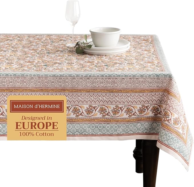Maison d' Hermine Table Cloth Square Table 100% Cotton 60 x 60 Inches Fall Tablecloth Reusable Everyday Use for Thanksgiving Christmas Decorations Dining Farmhouse Party (Nila)
