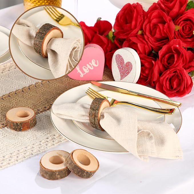 Tessco for you Set of 48 Handmade Wood Napkin Rings, Round Bark Napkin Ring Holders for Dining, Wedding, Birthday, Party, Table Decor, Home and Kitchen Decoration