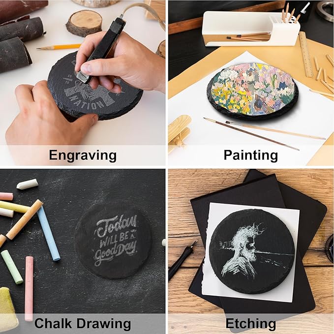 Slate Coasters Set of 36,4-Inch Black Round Stone Drink Coasters with Scratch-Resistant Backing, Durable Tabletop Protection for Home Office Kitchen, Ideal Housewarming Wedding Gifts
