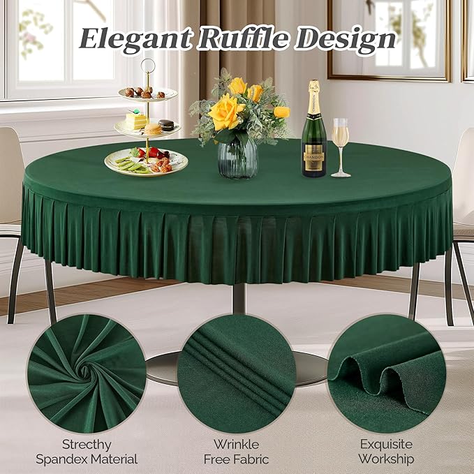 4 Pack Hunter Green Spandex Round Tablecloths for 72in Table, Stretchy Fitted 6FT Round Table Cloths, Wrinkle Free Table Cover with Skirt for Wedding Birthday Party Bridal Shower Banquet