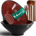 9.4-Inch 2 Sets Ceramic Ramen Bowl (8 Piece) - Japanese Porcelain Dishwasher Microwave Safe Salad Noodles Cereal Pasta Soup Large Bowls with Chopsticks Forks Spoons for Men Women Housewarming Gift