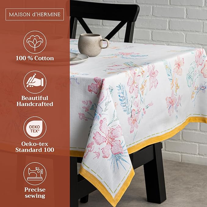 Maison d' Hermine Table Cloth Rectangle Table 100% Cotton 70 x 90 Inches Tablecloth Reusable Decorative for Dining Room Farmhouse Home Valentines Day Decorations Spring Summer - Paradise Island