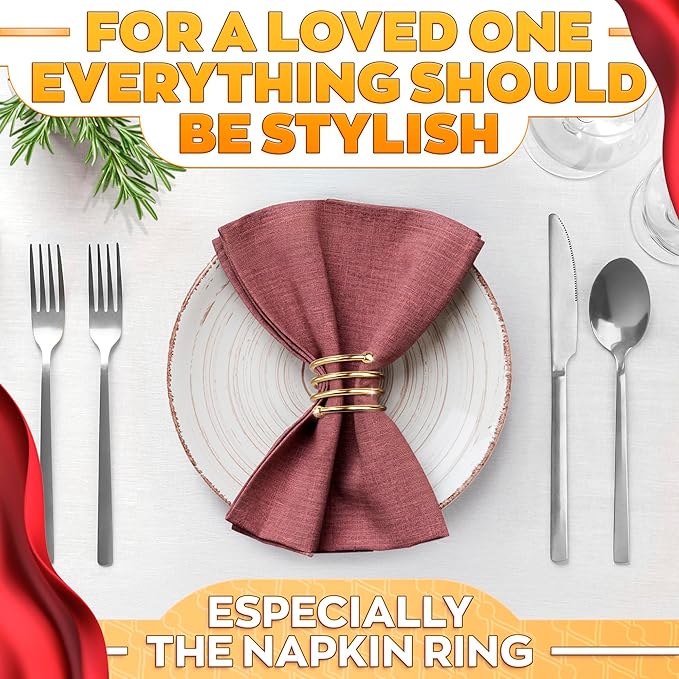 Gold Napkin Rings Set of 8 - Valentine Napkin Rings with Elegant Spiral Design | Durable Metal & Shiny Gold Finish | Great for Weddings, Holidays & Everyday Use | Romantic Valentine Table Decoration