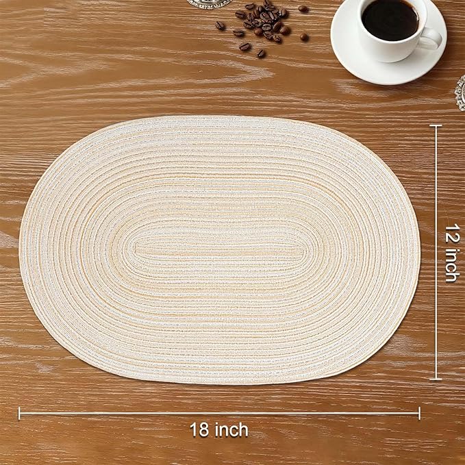 Noctiflorous Oval Braided Placemats Set of 8 Woven 12x18 Inch Non Slip Washable Heat Resistant Place Mats Round Tablemats for Dining Kitchen Party Daily Table Decor Dinner Mats (Beige, 8)