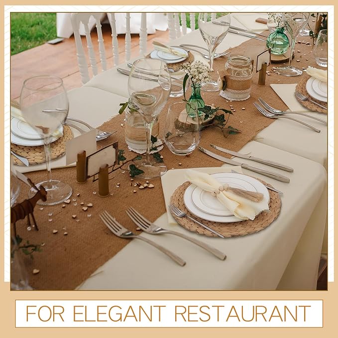 Gejoy 36 Pcs Boho Woven Placemats Wood Bead Napkin Rings with Dinner Napkins Cloth 13.8 Inch Round Water Hyacinth Placemat Farmhouse Rustic Table Chargers Wooden Dinner Ring for Wedding Thanksgiving