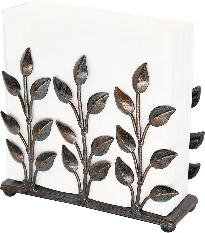 OwlGift Antique Metal Cooper Green Napkin Holder, Napkin Dispenser for Cocktail or Luncheon Napkins, Vertical Napkin Holders for Kitchen, tables, and Outdoor