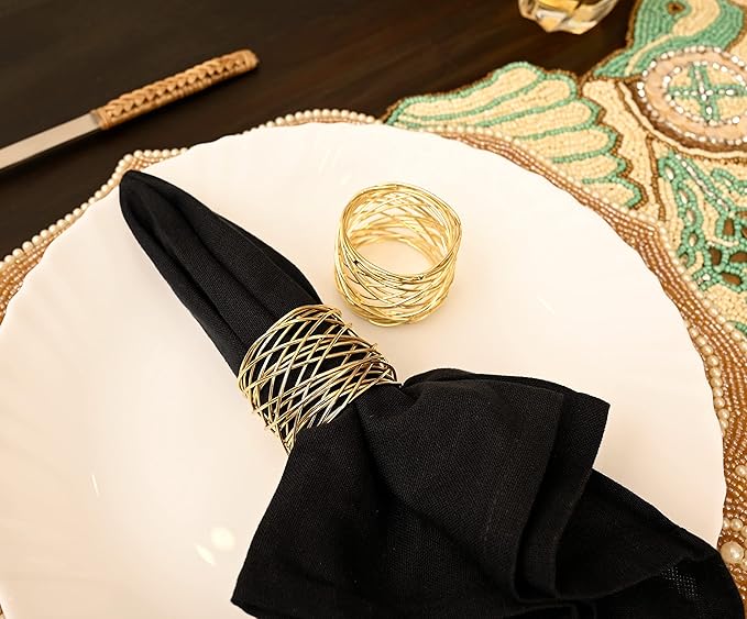 ALPHA Living HOME Gold Napkin Rings 12 Set of Premium 100% Metal, Rust-Resistant Tabletop Décor - Napkin Holders Buckles for Family Dinner, Wedding, Party, Decorations, Banquet, Party, Easter