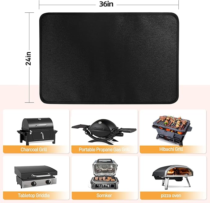 24x36in Heat Resistant Grill Mats for Outdoor Grill to Protect Your Prep Table and Outdoor Grill Table - Fire Proof & Water Proof & Oil Proof BBQ Mat - Black (0.6mm)