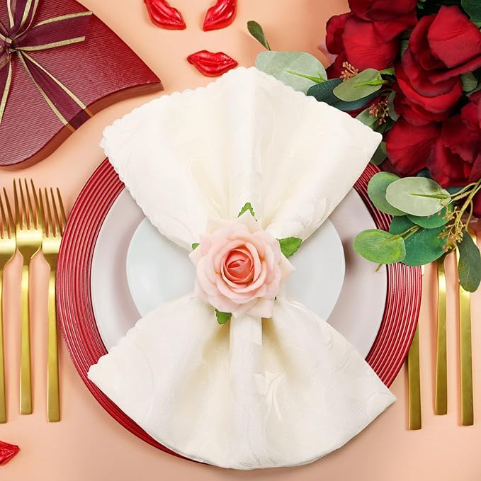 Honeydak 8 Set Valentine's Day Napkin Ring Rose Flower Metal Napkin Ring Designed with Rose Serviette Buckle for Valentine's Day Wedding Anniversary Party Dinner Table Decoration (Pink)