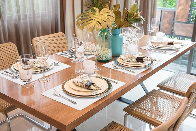 homing Faux Leather Heat Resistant Placemats 6 Packs, Waterproof Wipeable Dining PU Place Mats for Indoor & Outdoor, Easy to Clean, White
