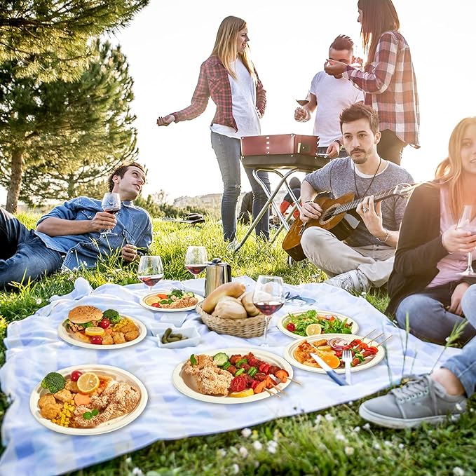 Vplus 100% Compostable Oval Paper Plates 12 inch 125 Pack Super Strong Disposable Paper Plates Bagasse Natural Biodegradable Eco-Friendly Sugarcane for BBQ, Party, Dinner, and Picnic