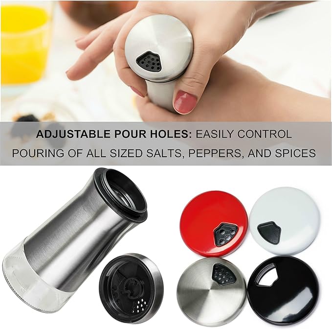 Salt and Pepper Shakers Set with Adjustable Pour Holes by CHEFVANTAGE - Stainless Steel