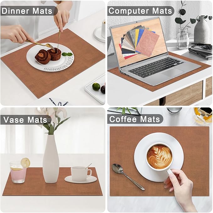 Homaxy Faux Leather Heat Resistant Placemats for Dining Table Set of 4, Waterproof Wipeable Washable PU Table Mats, Easy to Clean Anti-Slip Place Mats, 11.8 x 17 Inch, Brown