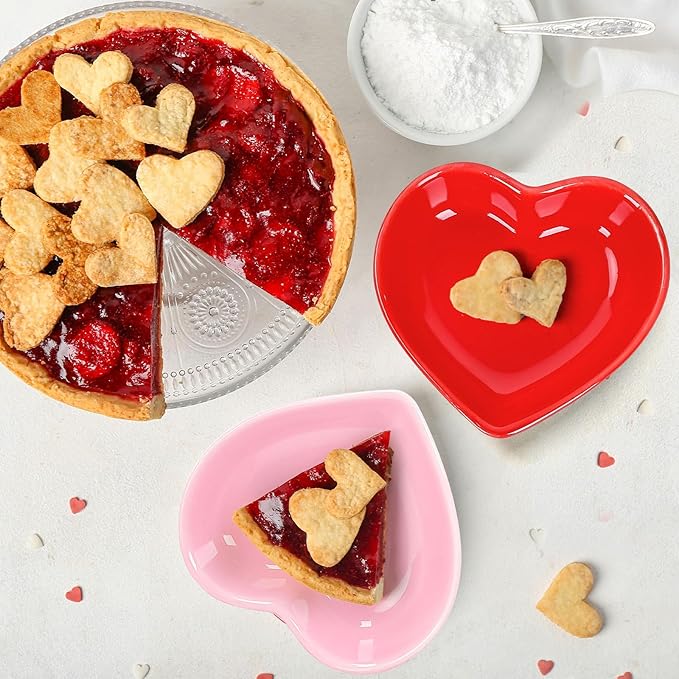 Whaline 4Pcs Heart Shape Sauce Dish Ceramic Side Dish Bowl Red Pink Jewelry Ring Dish Tray for Home Kitchen Xmas Wedding Valentine's Day Anniversary Birthday Party Decor