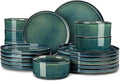 vancasso Plates and Bowls Sets for 6, 18 Pieces Green Dinnerware Sets for Kitchen, Modern Stoneware Dishes Set, Dishwasher and Microwave Safe, Series Starry