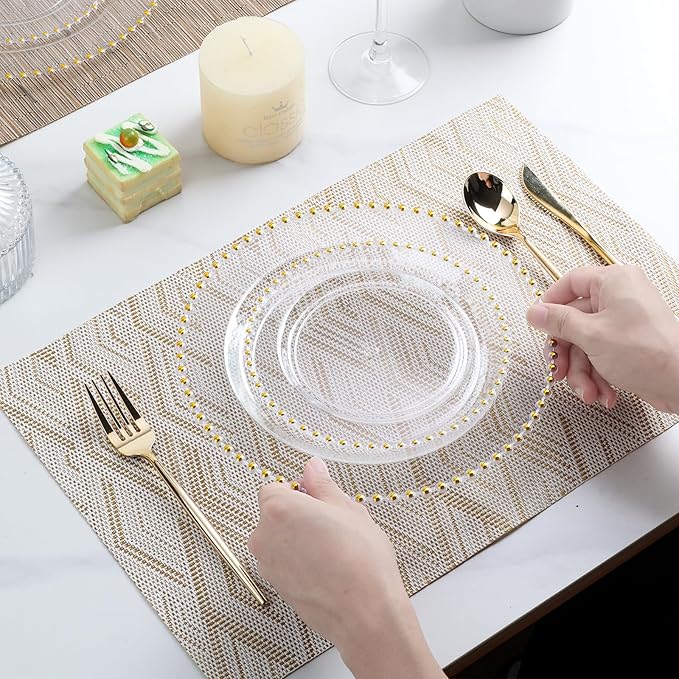 EI 60pcs Clear Plastic Plates with Gold Rim,Disposable Plastic Plates Fancy 10" Dinner & 7" Dessert Plate Heavy Duty for Wedding,Birthday,Afternoon Tea,Spring,Mother's Day,Valentine's Day,Easter