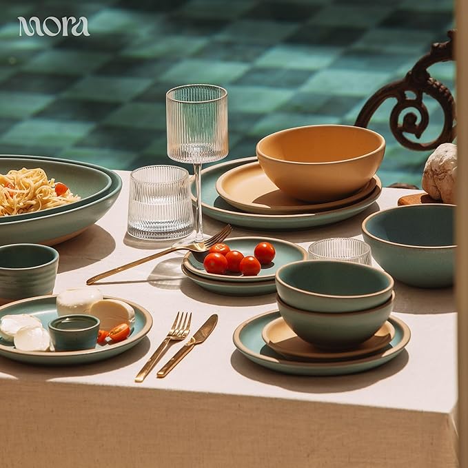 MORA Medium Bowls Set of 4, 28oz Ceramic Pottery Everyday Bowls - Microwave, Oven and Dishwasher Safe - Iris