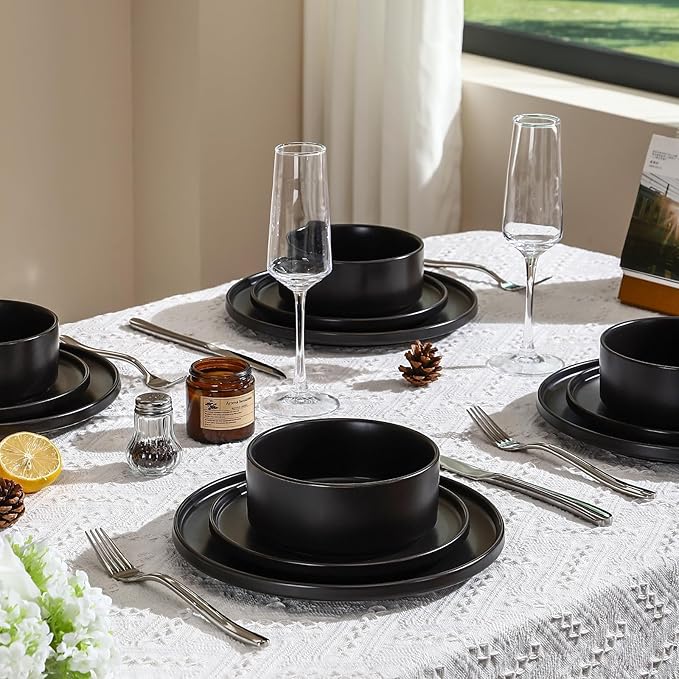 GZG Ceramic Cereal Bowls Set of 4,6 Inch Stoneware Soup Bowls,Dishwasher and Microwave Safe,Stackable,Scratch Resistant for Oatmeal,Fruit,Salads and Rice(Matte Black)