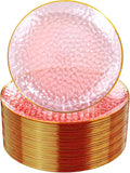 Rubtlamp 100 Pcs Pink Gold Dessert Plates hammered party plates, Pink Disposable Plates With Gold Rim, 7 Inch Dessert Platos Disposable, Plastic Appetizer Plates Perfect for Mother's Day