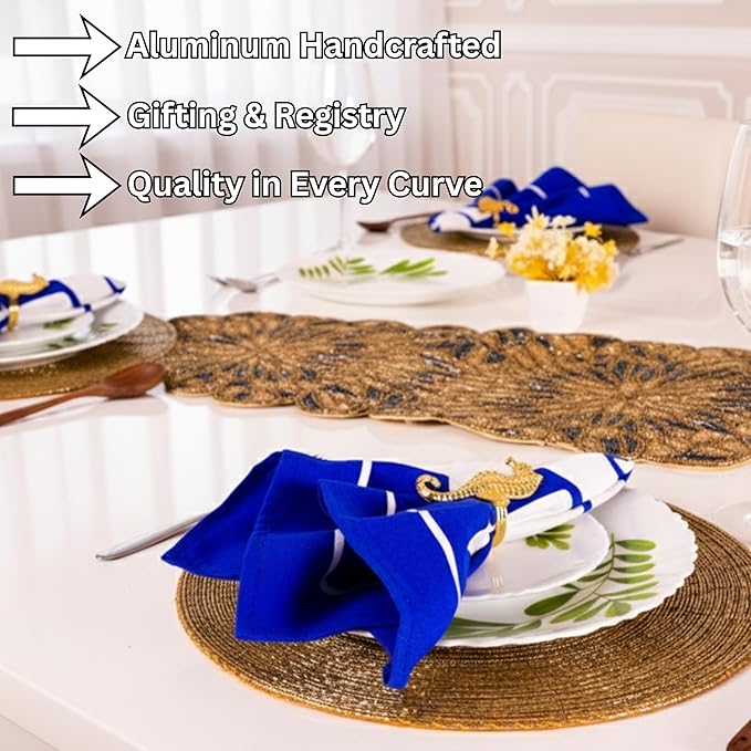 Seahorse Napkin Rings Set of 12, Metal Napkin Holders, Serviette Rings for Coastal, Nautical, Beach, Ocean Theme Table Decor, Wedding Decorations, Summer Party (Gold) - ALPHA Living HOME
